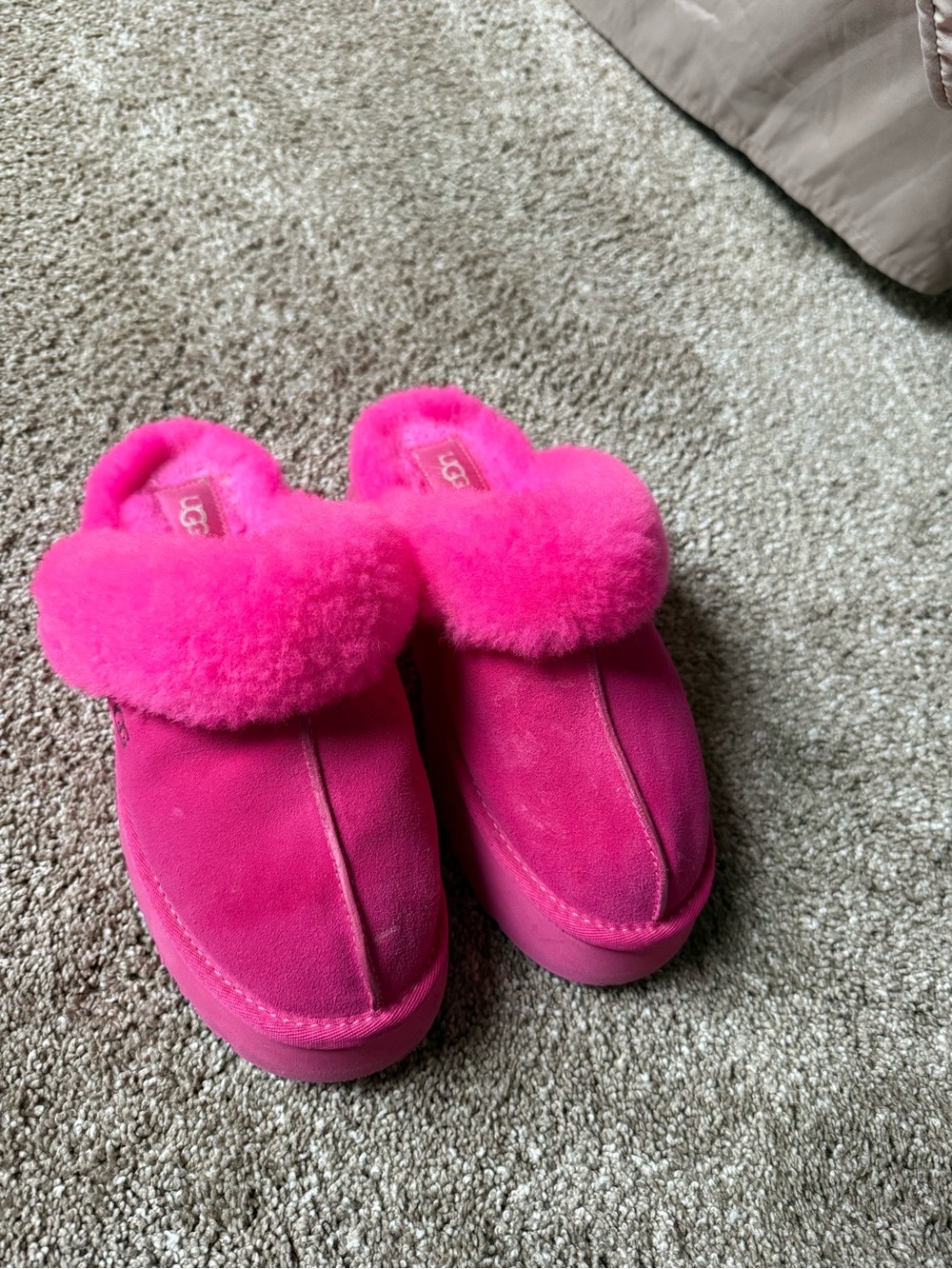UGG Women's Hot Pink Suede Shearling Cuff Slippers